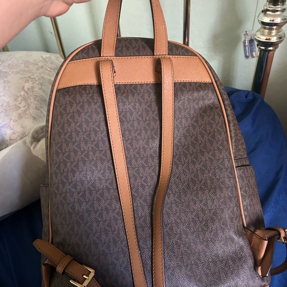 Michael Kors Brown and Cream Backpack with Monogram Pattern and Golden Hardware - Picture 4 of 4